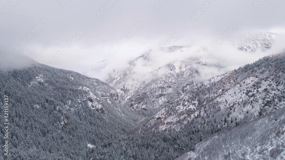 Aerial Pull Back Snow Covered American fork Canyon And Mountains, Utah Aerial Pull Back Snow Covered American fork Canyon And Mountains, Utah