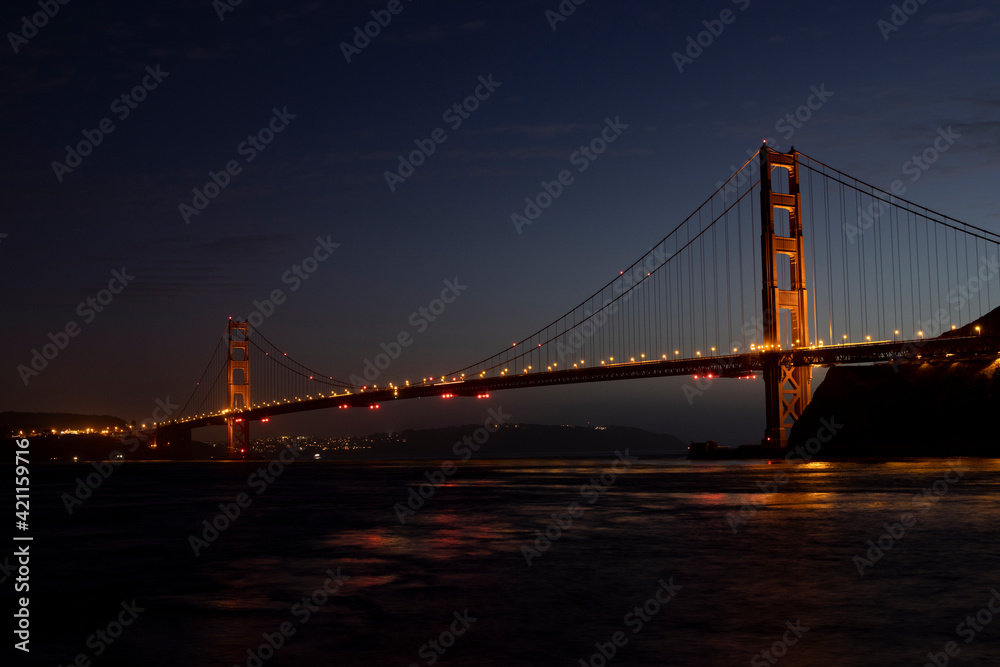 Golden Gate Bridge at night. San Francisco