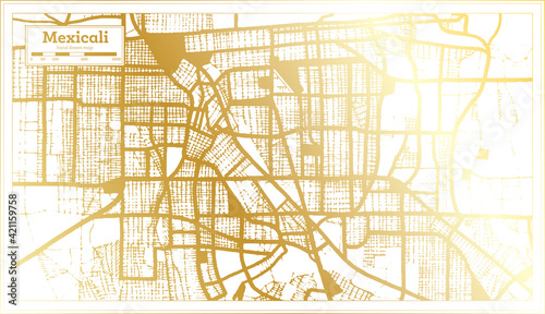 Mexicali Mexico City Map in Retro Style in Golden Color. Outline Map.