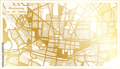 Monterrey Mexico City Map in Retro Style in Golden Color. Outline Map.