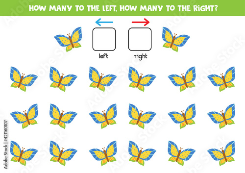 Left or right with cute butterfly. Logical worksheet for preschoolers.