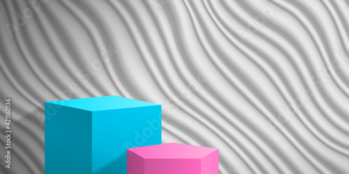 minimal trendy scene with podiums pedestal geometric wall panel fluid shapes with copy space vector illustration