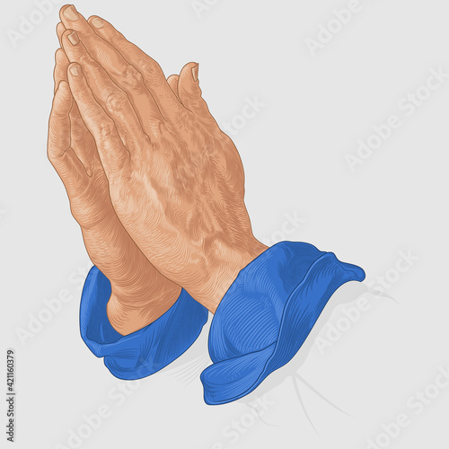 Vector design of hands together praying to color, priest hands praying to color