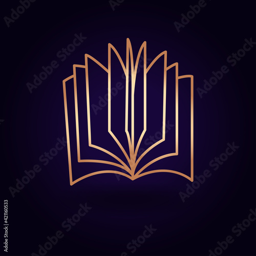 Gold book icon. Vector illustration isolated on a blue background. School supplies.