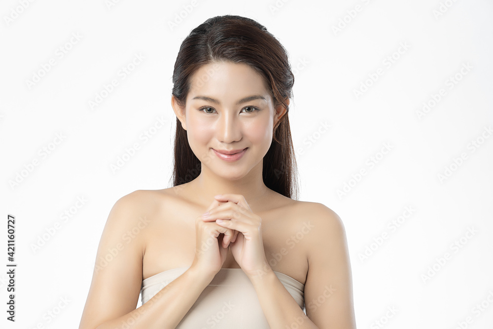Beautiful young asian woman with clean fresh skin on white background, Face care, Facial treatment, Cosmetology, beauty and spa, Asian women portrait Beautiful young asian woman with clean fresh skin on white background, Face care, Facial treatment, Cosmetology, beauty and spa, Asian women portrait