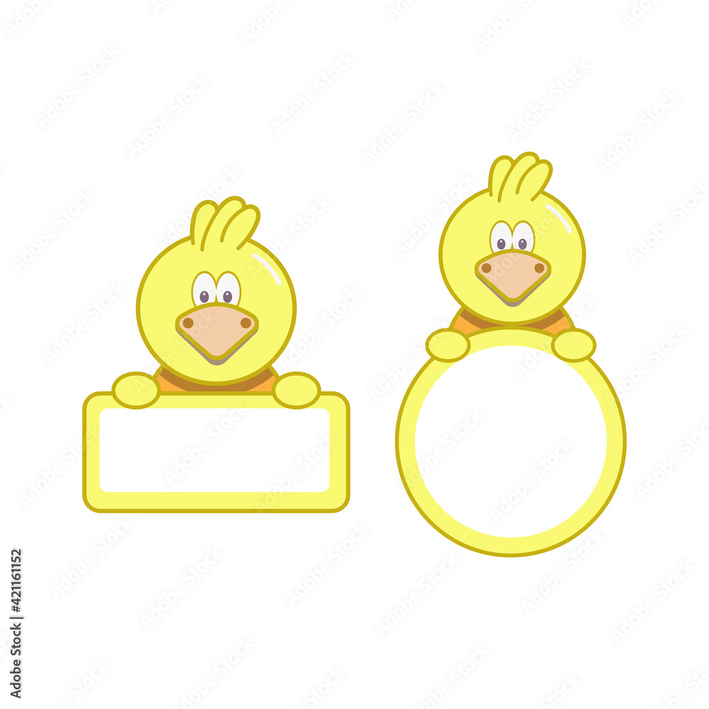 frame square and circle with cartoon chick illustration design