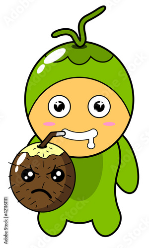 cartoon illustration of delicious coconut mascot character