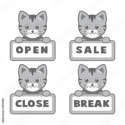 open closed with cartoon cat illustration design