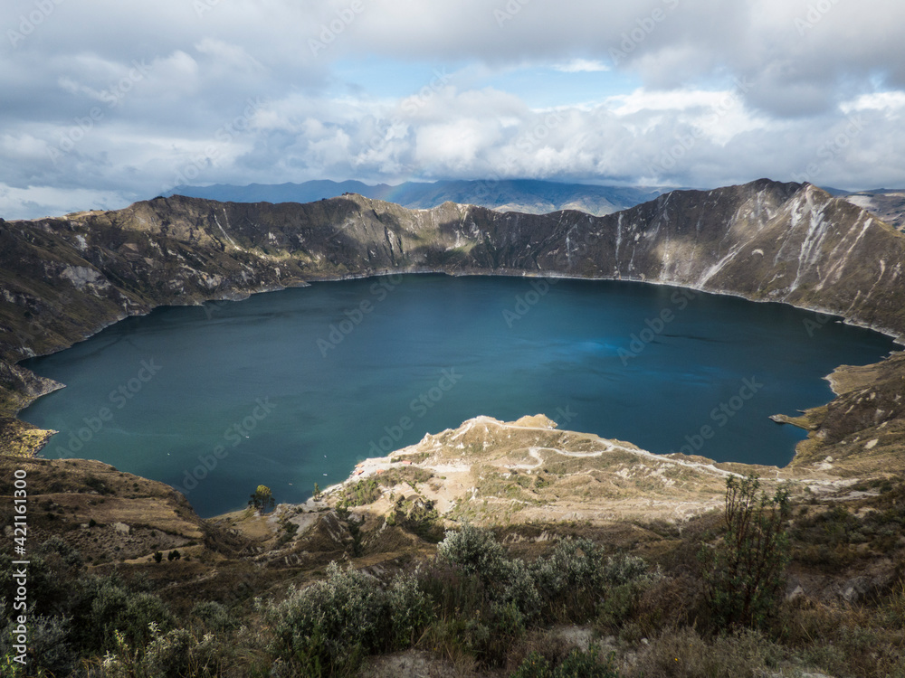 Landscape view of Quilotoa Lagoon