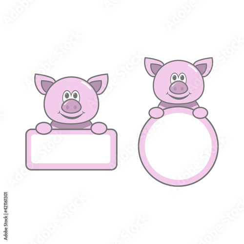 frame square and circle with cartoon pig illustration design