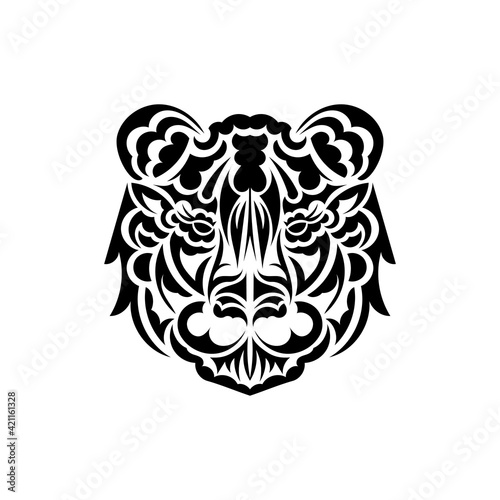 Samoan style tiger face tattoo. Boho tiger face. Isolated. Vector illustration.