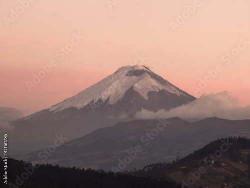 The Cotopaxi Volcano at golden hour in Ecuador