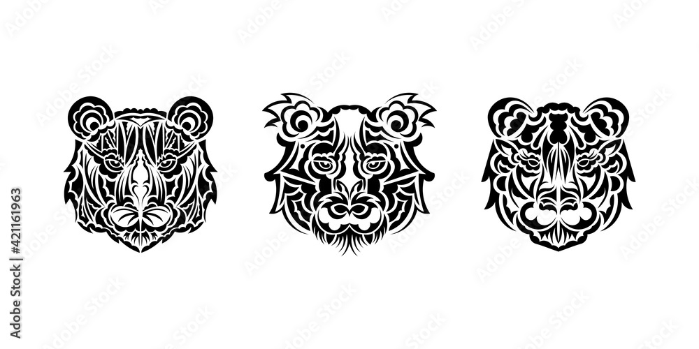 Tiger face tattoo set in Maori style. Boho tiger face. Good for prints,  apparel and textiles. Vector illustration. Stock Vector | Adobe Stock