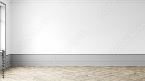 Classic white empty blank wall interior. 3d render illustration mockup.