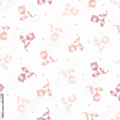 Spring Seamless Pattern with Pink Tulip Silhouette Vector Illustration