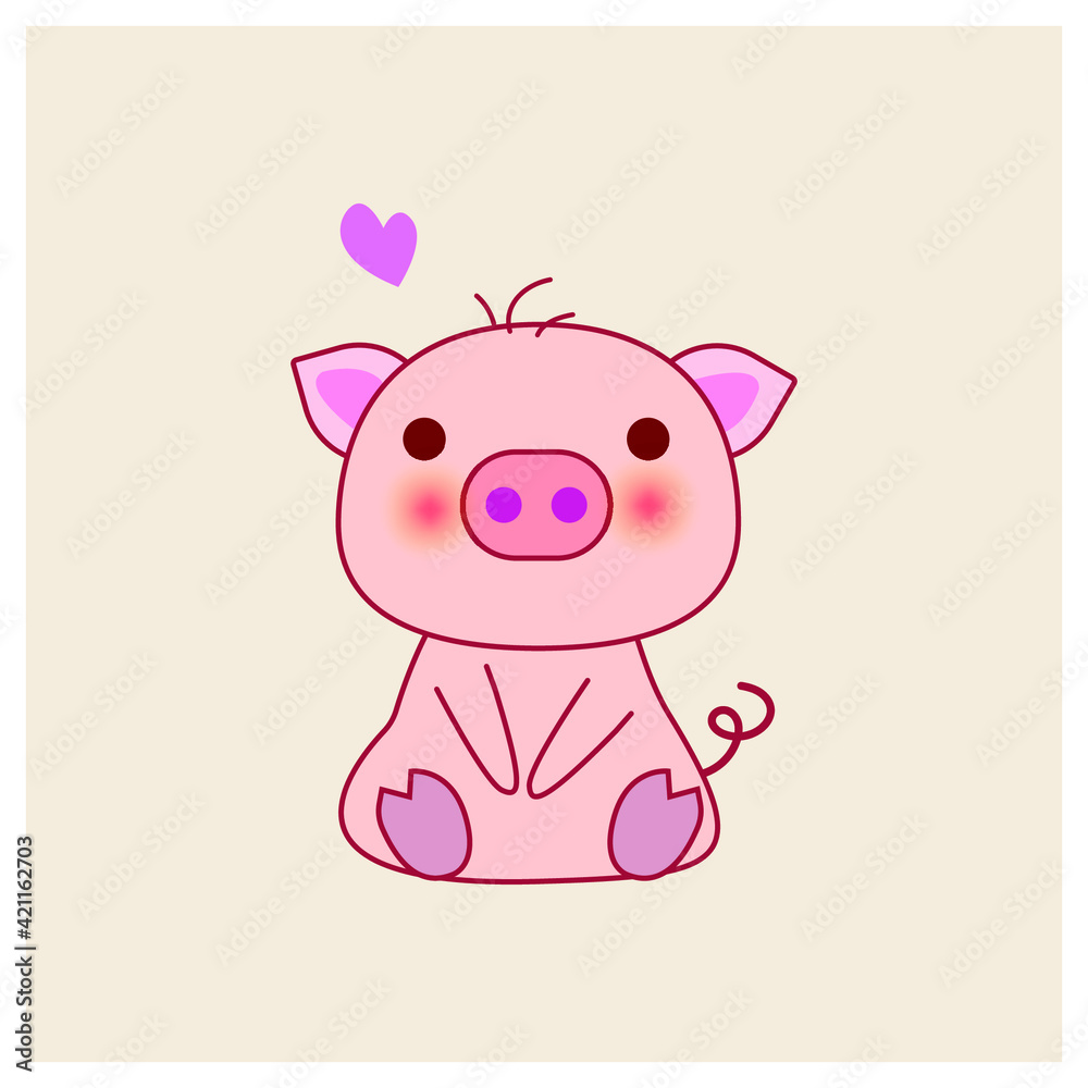 Vector illustration symbol icon character of cute happy pink pig.