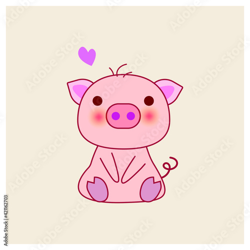 Vector illustration symbol icon character of cute happy pink pig.