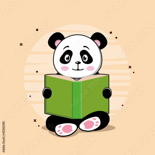 Panda Reading book, cartoon style vector illustration