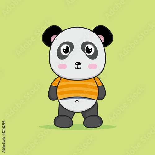 Yellow T-shirt Cute Panda, cartoon style vector illustration
