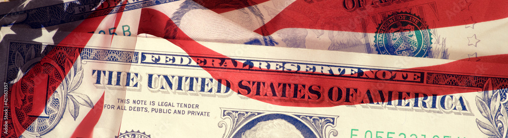 Fototapeta premium Dollar Geldscheine und Flagge der USA