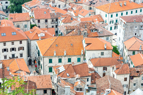 Terracotta tiled rooftops viewed from above the Old Town,Kotor,Montenegro.