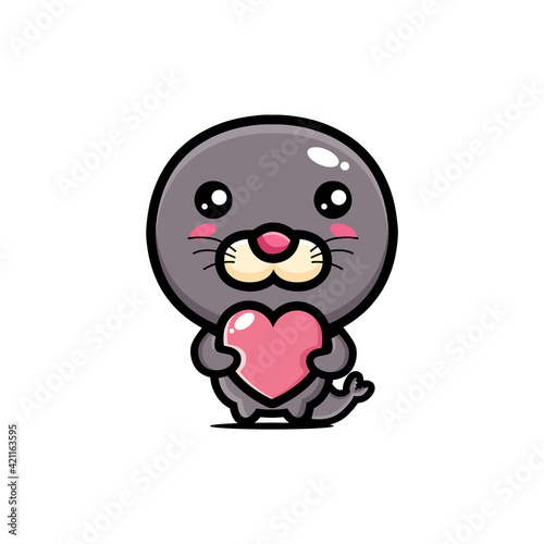 cartoon cute seal vector design hugging love