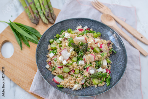healthy spring couscous salad with asparagus