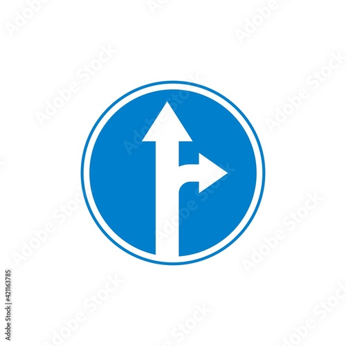 Drive straight or right traffic sign flat icon