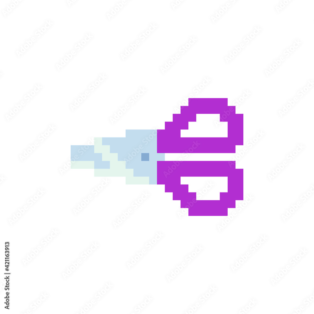 Scissors pixel art icon design for sticker, logo, web. Isolated on white background vector illustration. Scissors pixel art icon design for sticker, logo, web. Isolated on white background vector illustration.