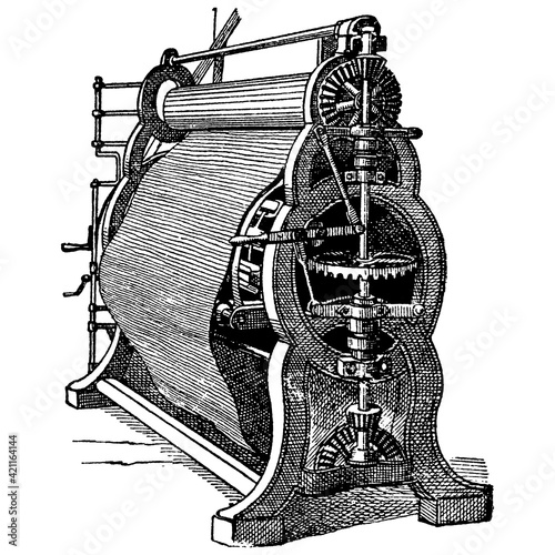Vintage engraving of a loom