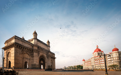 Gateway of India, famous hotel Mumbai Maharashtra monument landmark famous place  magnificent view without people with copy space for advertising Mumbai city