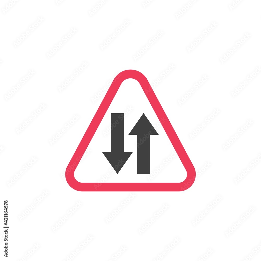 Two way road traffic warning sign flat icon Two way road traffic warning sign flat icon