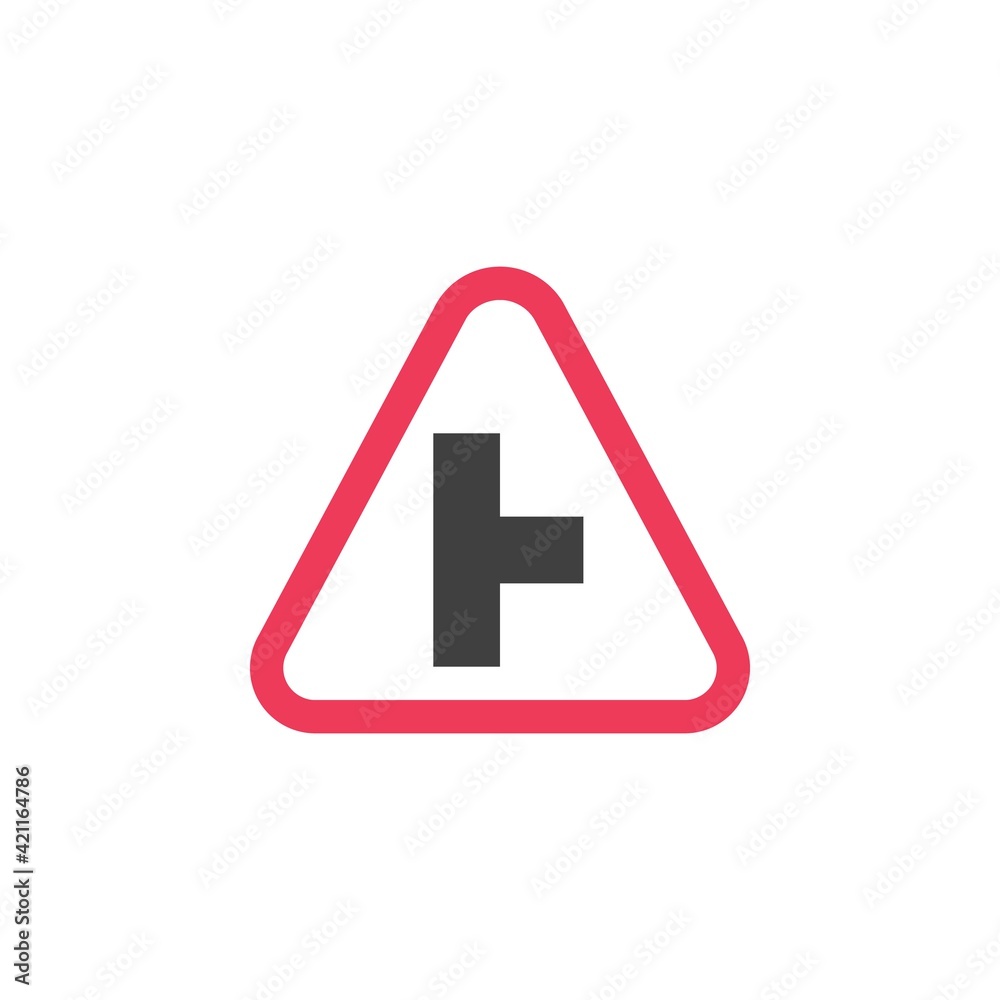 Road right warning sign flat icon Road right warning sign flat icon
