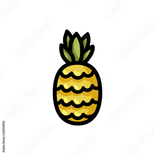 Pineapple flat outlined icon. Vector fruit logo isolated on white background. Vegan food symbol, media glyph for web