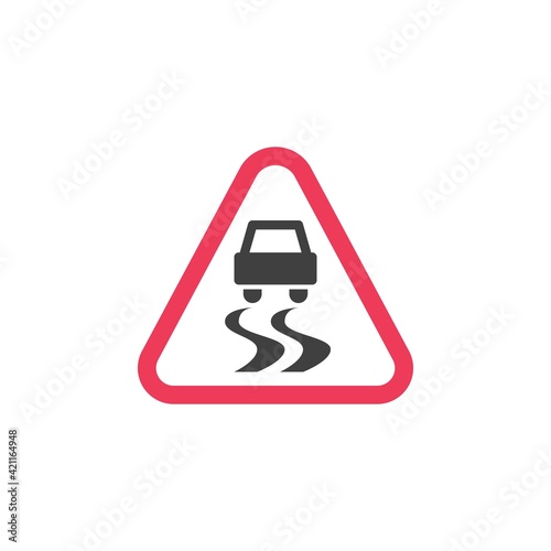 Warning slippery road sign flat icon