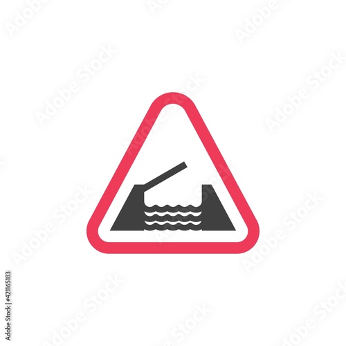 Opening bridge ahead warning sign flat icon