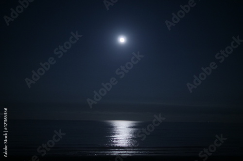 闇夜の海面を照らす満月