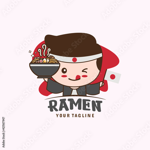 cute mascot characters and Japanese ramen noodles