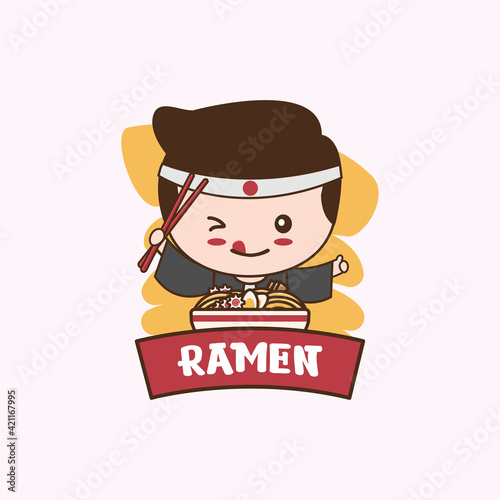 cute mascot characters and Japanese ramen noodles