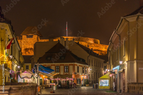 Eger at night during Christmas holidays