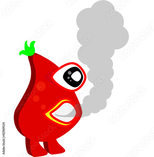 A hot pepper like monster belches out a plume of smoke after a spicy meal. Illustration can be used to describe a spicy taste. 