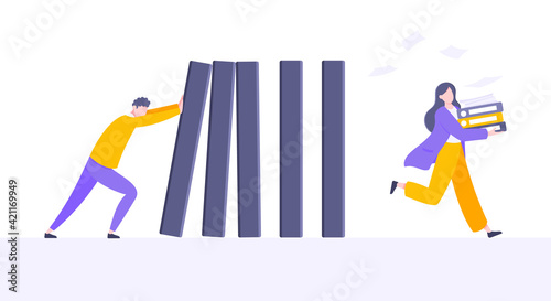 Business resilience or domino effect metaphor vector illustration concept.