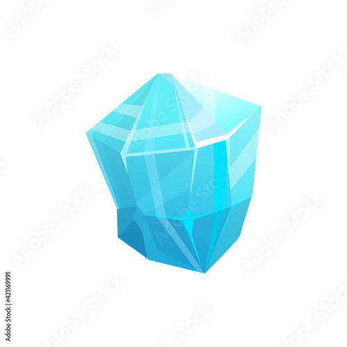 Ice crystal rock, iceberg or frozen glass and blue snow glacier, vector icon. Isolated cold frost rock or frozen water icicle, icy glacial piece block, crystal gem of quartz jewel