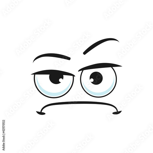 Upset emoticon with sad face expression isolated icon. Vector unhappy suspicious emoji, with offended sorrow head. Bored irritated smiley with big eyes, slightly closed eye. Depressed character