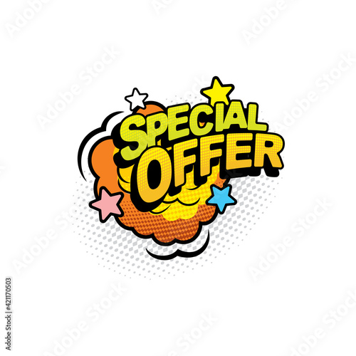 Special offer pop art comic bubble isolated halftone icon. Vector limited advertisement promo price, sale advert of special offer discount. Cloud blust and bubble explosion, boom bang sticker tag