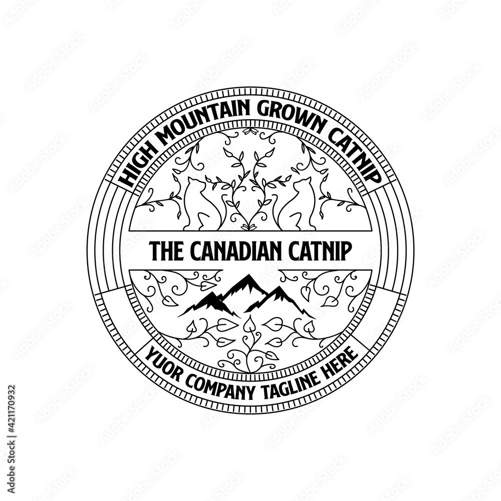 Fototapeta premium health and nature catnip line art vintage logo template vector illustration design