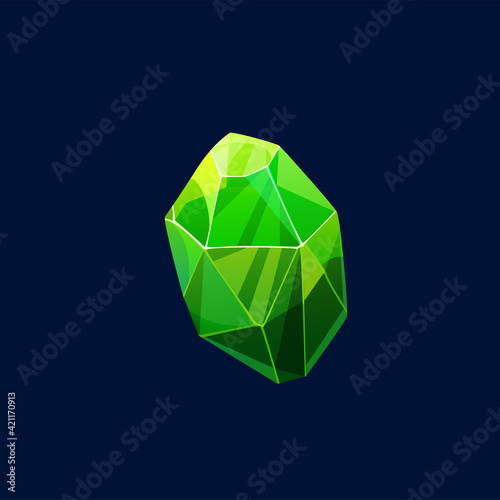 Green magic crystal vector icon, rock, organic gem stone. Raw precious or semiprecious mineral, emerald or beryl gemstone, jewelry piece for ui isolated cartoon sign