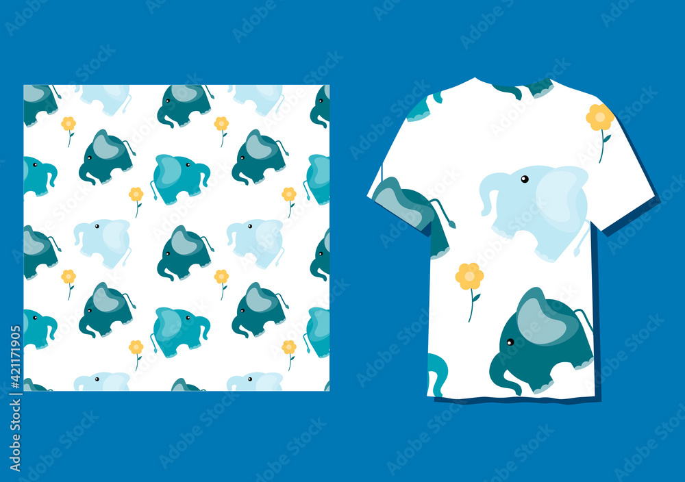 Cute Character Elephant Animal Seamless Patterns Can Be Used as Designs On Clothes, Wallpapers, Backgrounds. Vector Illustration