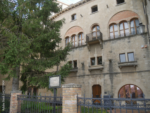 San Marino  University Palace. The facade of the University palace with its garden.