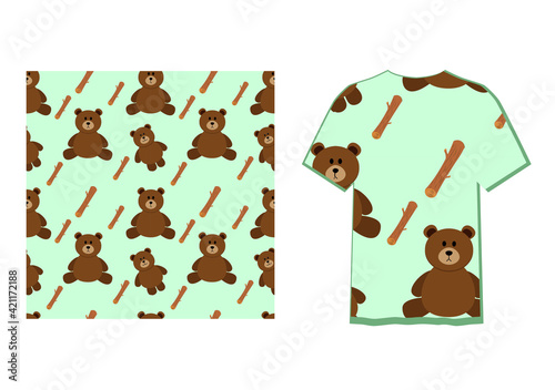 Fototapeta Naklejka Na Ścianę i Meble -  Cute Character Bear Animal Seamless Patterns Can Be Used as Designs On Clothes, Wallpapers, Backgrounds. Vector Illustration